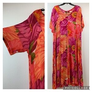 Vintage Rouge: gauze A line tie back tropical floral dress. Size M - fits XL